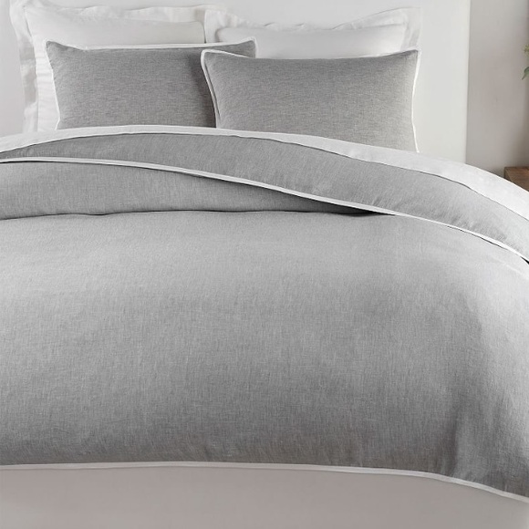 POTTERY BARN BELGIAN FLAX LINEN CONTRAST FLANGE KING DUVET - Picture 2 of 9